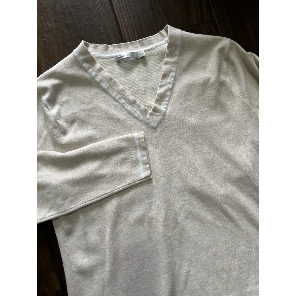 Peter Millar Womens V-Neck Sweater Cream Heather Long Sleeve Contrast Trim L